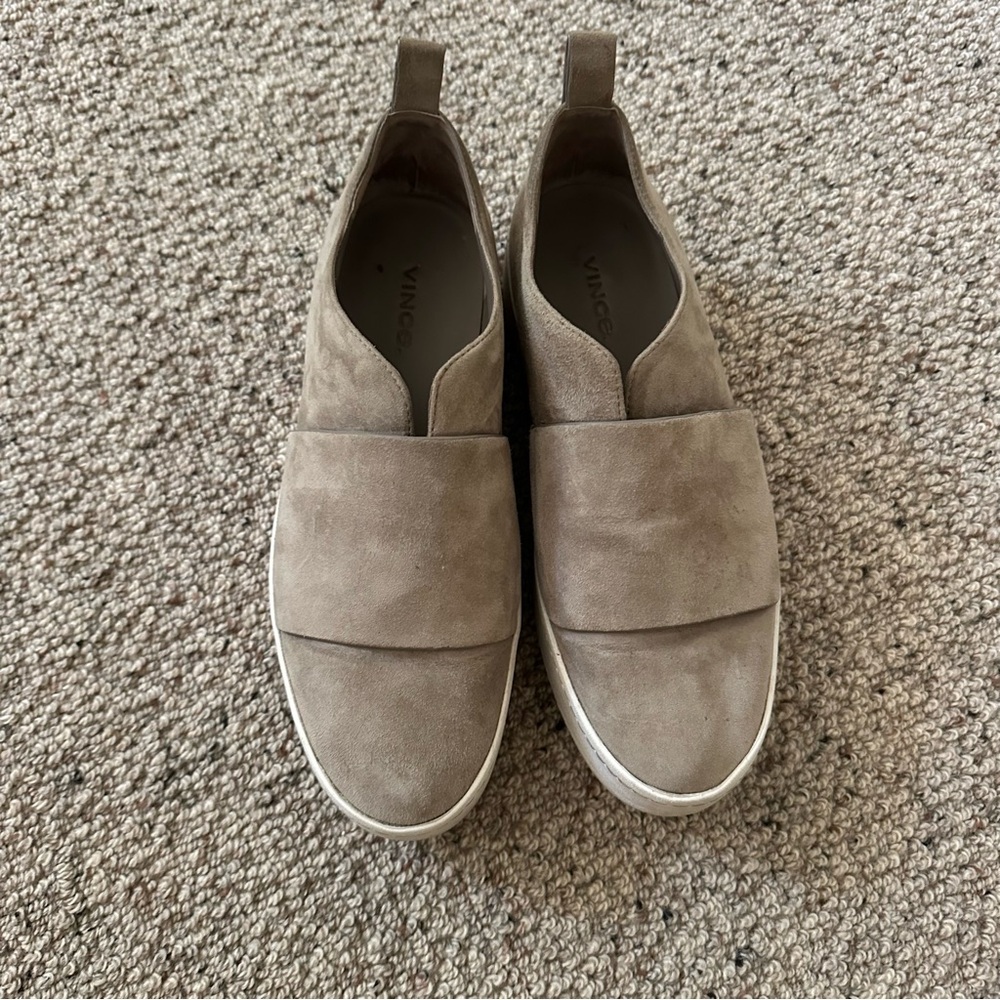 Vince Beige Suede Slip-On Shoes